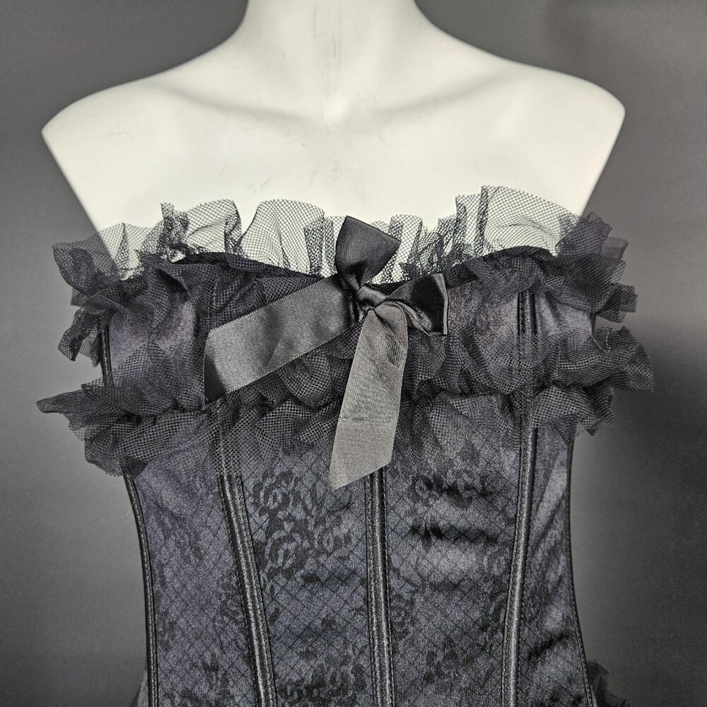 Seven Til Midnight Corset Top Womens 1X 2X Black Lace Ruffle Bustier Plus Mesh - Picture 3 of 15